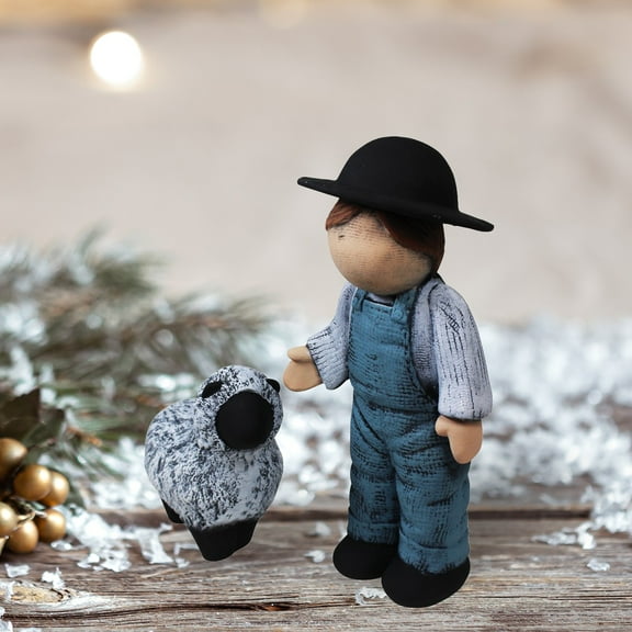 Boy and Sheep Figurine Blue Ceramic 8 3/4"H | Renovator's Supply