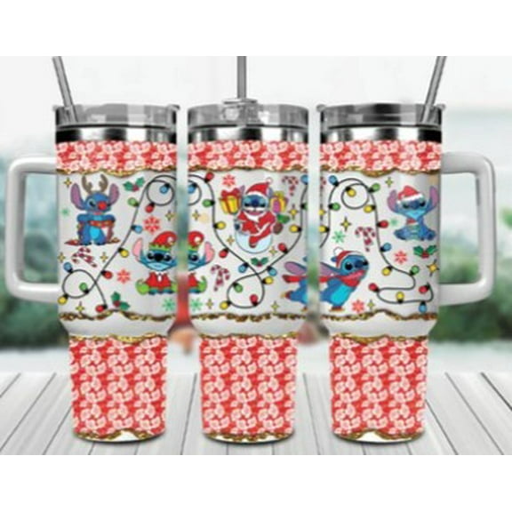 40oz Stainless Steel Tumbler with Stitch Christmas Design