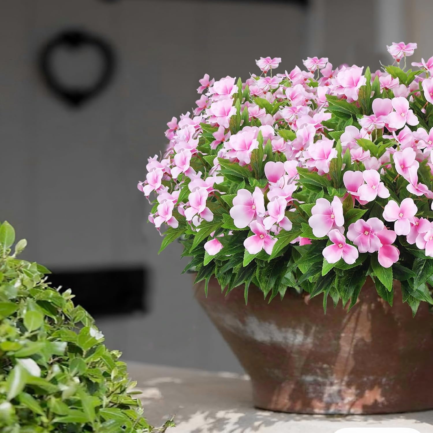 Artificial Flowers Outdoor Impatiens 4 Pcs 7 Branches Pink Flowers Fake Silk Flowers Impatiens Bushes Faux Flowers Bouquet for Wedding Table Centerpiece Holiday Home Decoration