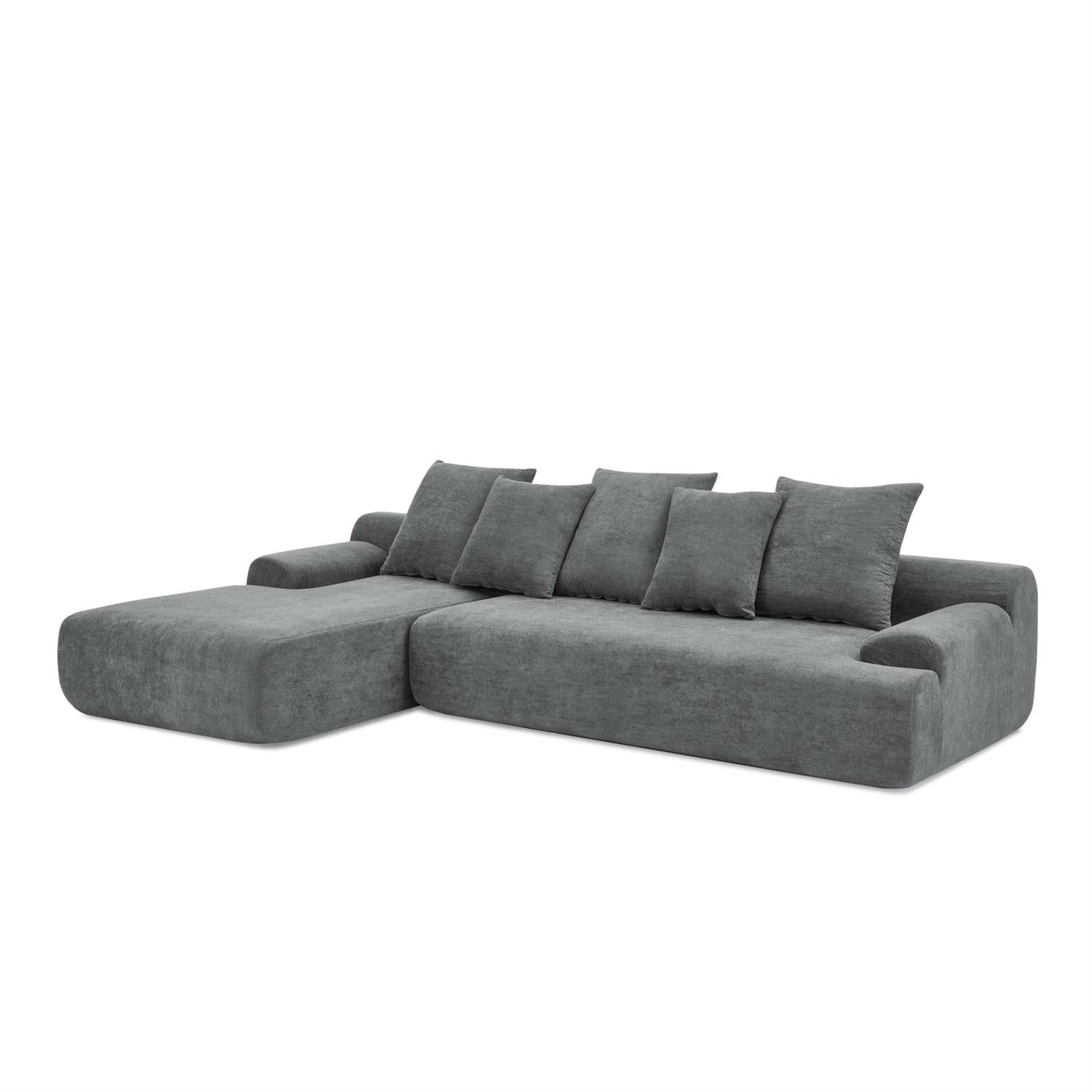 Demi Bonn 110"x67" Velvet L-Shape Sectional Sofa, Modern Upholstered Modular Couch for Living Room/Bedroom Furniture, Gray