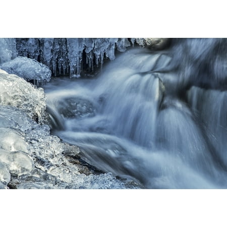 Icicles and blue shadowed cascades on a small waterfall Enfield Nova Scotia Canada Poster Print by Irwin Barrett  Design