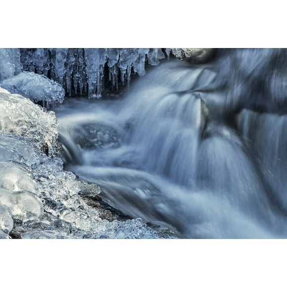 Icicles and blue shadowed cascades on a small waterfall; Enfield, Nova Scotia, Canada Poster Print by Irwin Barrett / Design Pics (17 x 11)