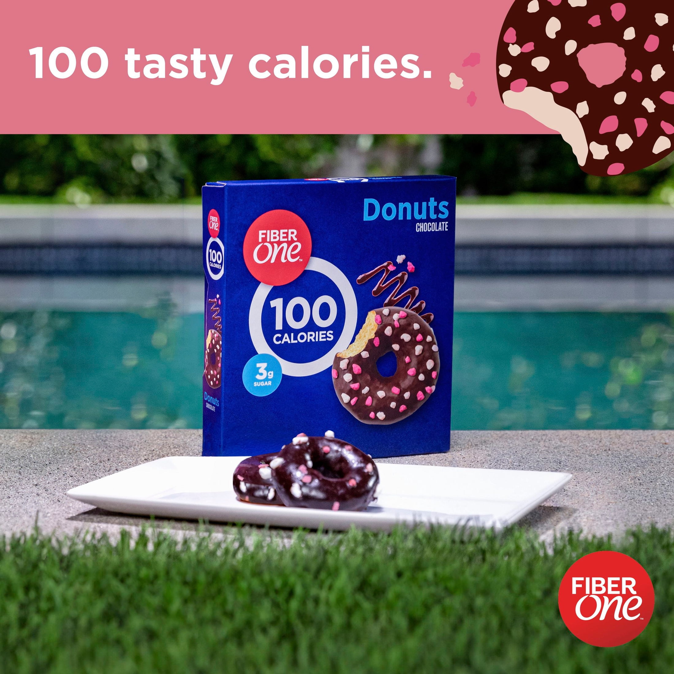 Fiber One 100 Calorie Donuts, Chocolate Snacks, 3g Sugar, 4 Count, 3.28 oz