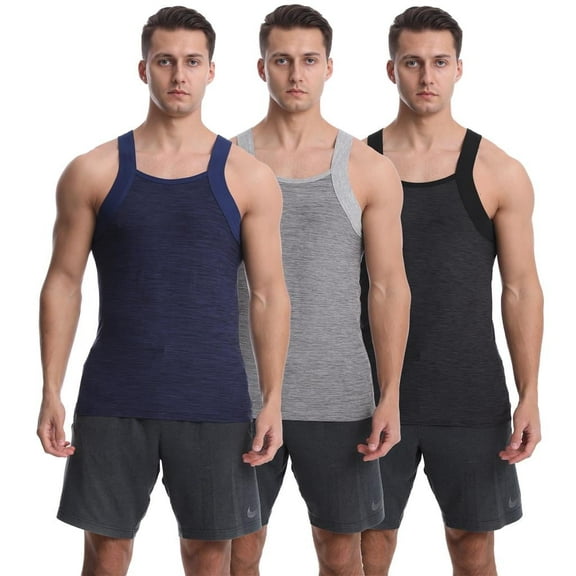 Different Touch Men's 3 Pack Dry Fit Square Cut Tank Tops
