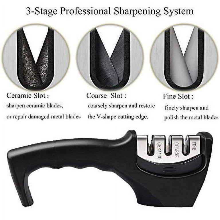 SIMPLETASTE Kitchen Knife Sharpener with Non-Slip Base, 3-Stage Sharpening  Tool Helps Restore and Repair Blades Edge