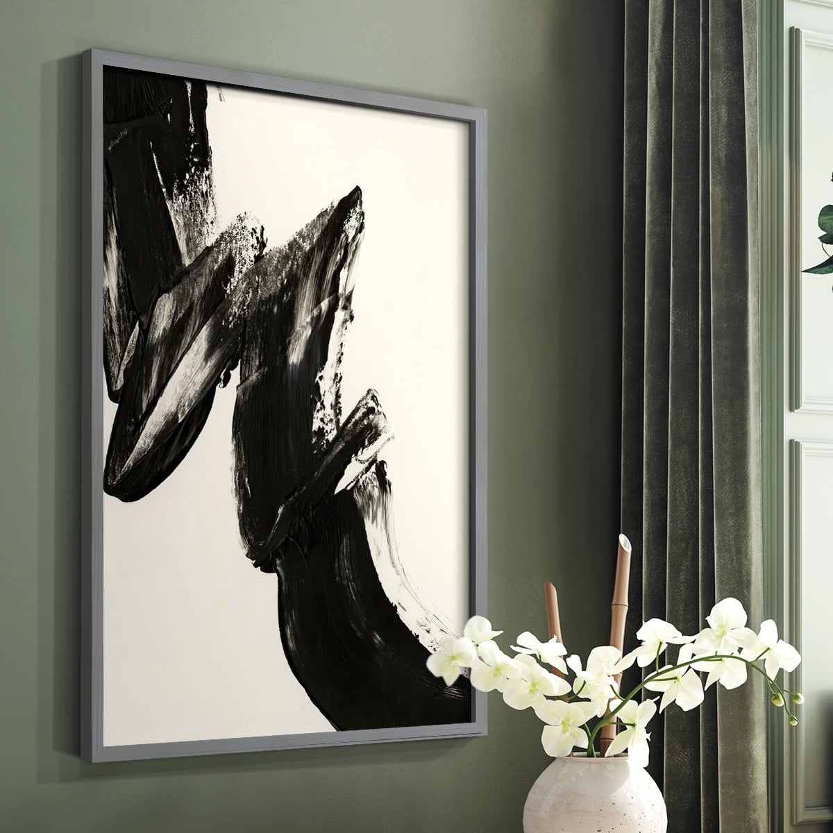 Black Expression II in Gray Solid Wood 16 x 20 Framed Print