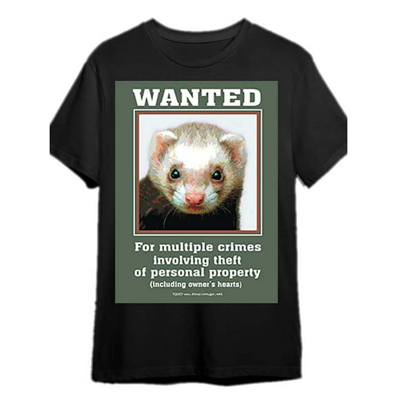 Men's Funny Ferret Wanted Poster Graphic T-Shirt - Short Sleeve, Black Cotton, Casual Round Neck Tee