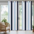 thumbnail image 4 of Navy Blue Aqua Striped Outdoor Curtains for Patio Waterproof, Windproof Privacy Curtains with Weighted Bottom, Farmhouse Stripe Art Outside Drapes for Picnic Garage Backyard Cabana 54"x84" 1 Panel, 4 of 8