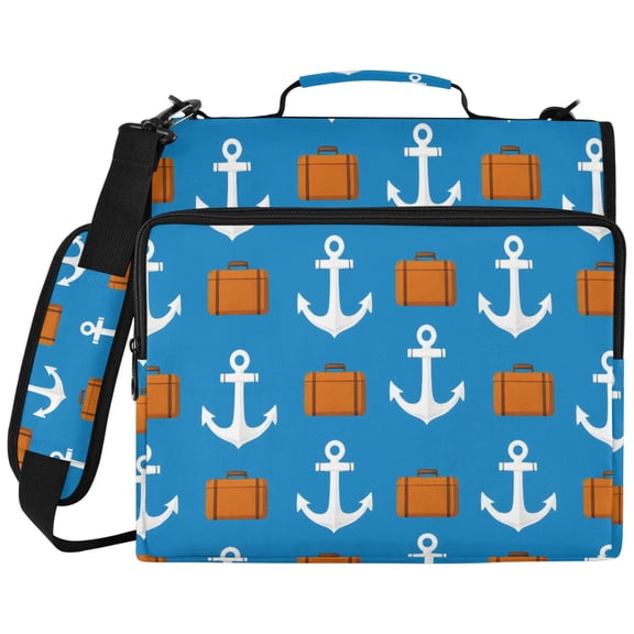 ALAZA Zipper Binder Blue Anchors Pattern 2 inch 3 Ring 500 Sheet Capacity Trapper Keeper File Folder Organizer Bag