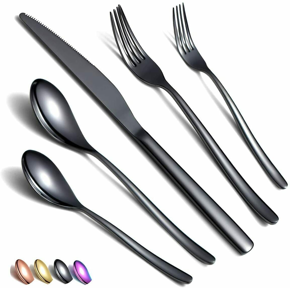 Just Houseware Black Silverware Set 20 Pieces, Stainless Steel Flatware