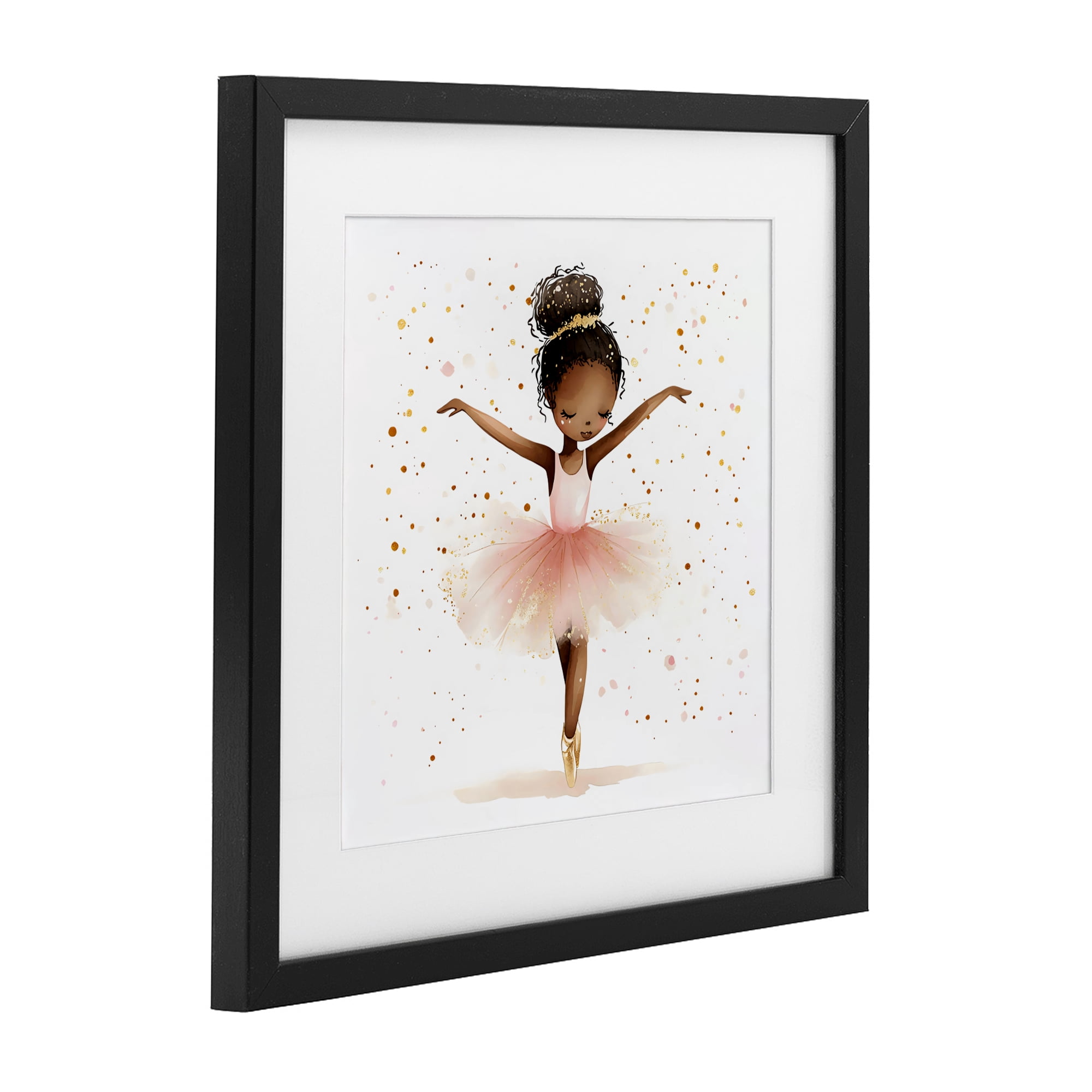 Stupell Industries Pink Ballerina Girl with Gold Black Framed Print Under Glass, design by Creative Studio