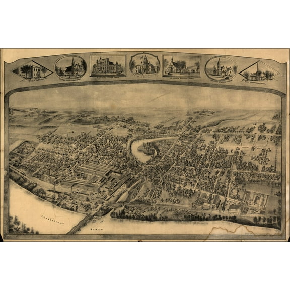 24"x36" Gallery Poster, map of Thompsonville enfield, Connecticut 1908