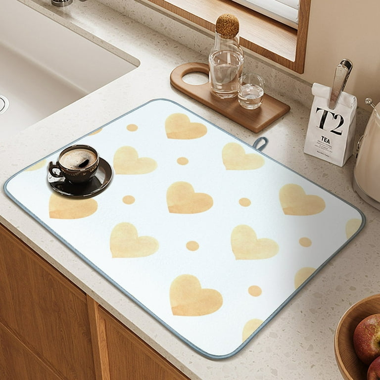 Wellsay Microfiber Dish Drying Mat for Kitchen Valentine Yellow Pastel Heart Dishes Mat for Kitchen Counter Dish Drying Pad with High Absorbent Dish Drainer Rack Mats for Coffee Bar 18x24in Walmart ...