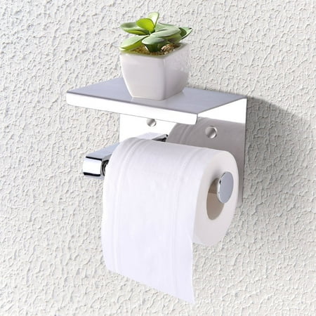 YOSOO Wall Mounted Toilet Paper Roll Holder, SUS304 Stainless Steel Bathroom Tissue Holder with Mobile Phone Storage Shelf for Kitchen Bathroom Washroom Toilet Paper Holder Storage Rack