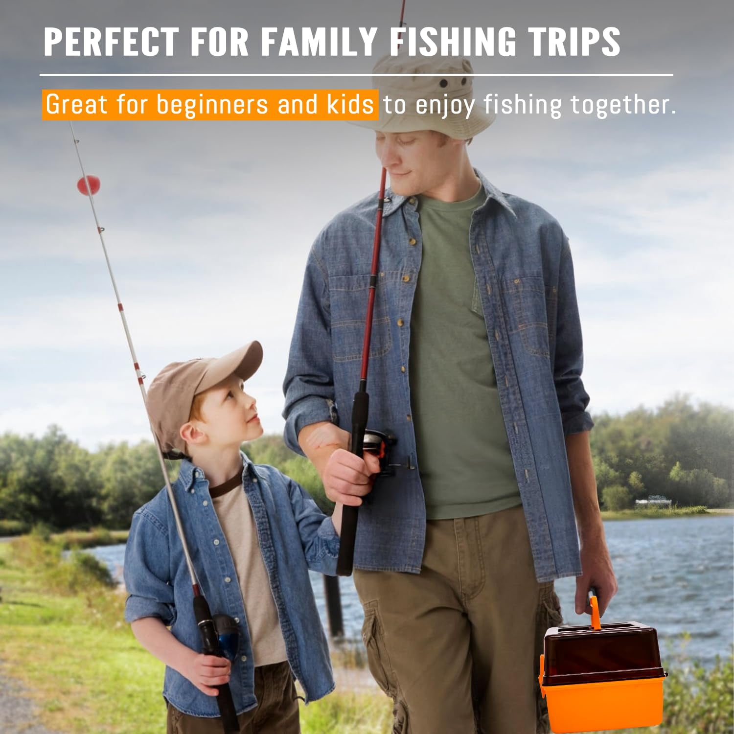 448-pcs Fishing Lures Kit - Complete 3-layer Tackle Box Set With Hooks  Weights Bobbers Pliers Rigs Leaders Fluorocarbon Line Accessories & More For Gear (orange)
