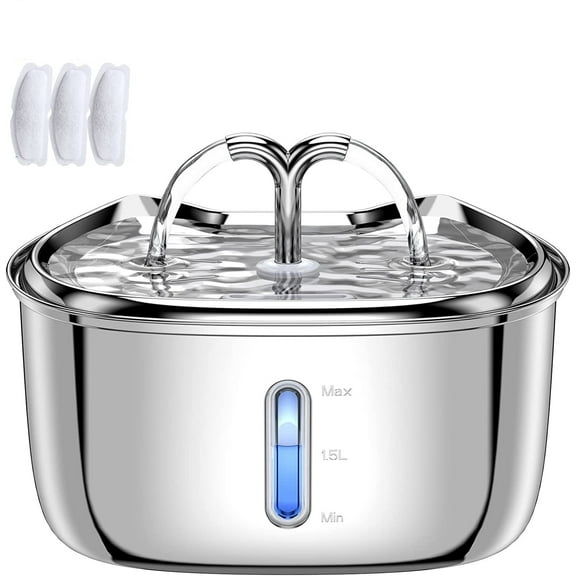 Pet Water Fountain, 2.5L/84Oz Stainless Steel Automatic Cat Dog Water Fountain for Cat Dog, Easy to Monitor Water Level