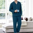thumbnail image 4 of Fanshiluo Men's 2 Piece Pajama Set, Notch Collar Long Sleeve Button Down Top and Straight Leg Pants Loungewear,Size XXXXXL,Big and Tall Men, 4 of 9