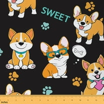 Homewish Cute Corgi Fabric by the Yard 1 Yard,Pet Dogs Lover Home Decor Fabric by the Yard,Brown Lovely Puppy Sewing Fabric For Girls Boys,Breathable Bedroom Decor
