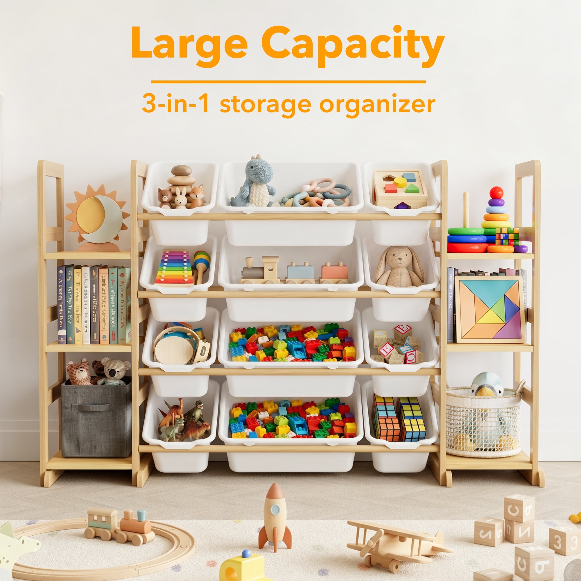 TACWILY Toy Storage Organizer with 6 Shelves and 12 Bins, Toy Organizers Storage Bookshelf, Kids Bin Shelf Toys Box Bookcase for Bedroom Playroom Organization Room Decor, White