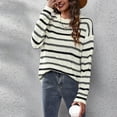 thumbnail image 4 of Buigttklop Sweaters for Women Women'S Round-Neck Stripe Splicing Recreational Pullover Knitting Sweater Long Sleeve Tops Beige, 4 of 6