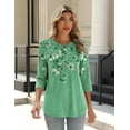 thumbnail image 3 of Zeagoo Women Blouses 3/4 Length Sleeve Loose Shirts Cute Spring Summer Blouses Pleated Floral Tunics Crewneck Clothes, 3 of 5