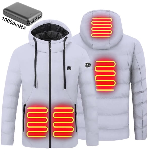 Sexy Dance Men Warm Coat Electric Thermal Coat Jacket Winter Hooded Outwear Calentamiento al aire libre Chaquetas cálidas con paquete de batería de 10000mAh