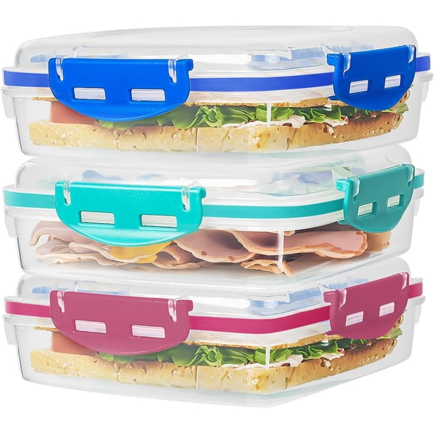 4 Recipientes Para Sándwiches, 100% Herméticos, Sin BPA, Aptos Para Microondas Y Lavavajillas, Con Broches Mejorados 4 Recipientes Para Sándwiches, 100% Herméticos, Sin BPA, Aptos Para Microondas Y Lavavajillas, Con Broches Mejorados