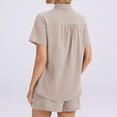 thumbnail image 4 of Short Sets 2 Piece Button Down Short Sleeve Shirts Cute Shorts Beach Vacation Lounge Matching Outfits Khaki M, 4 of 5