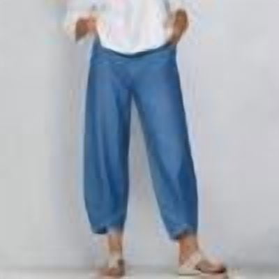 Women’s Cropped Pants Petal Hem Casual Loose Jean Look Pants Wide Leg Versatile Faux Denim Pants with Pockets ,Sky Blue,S