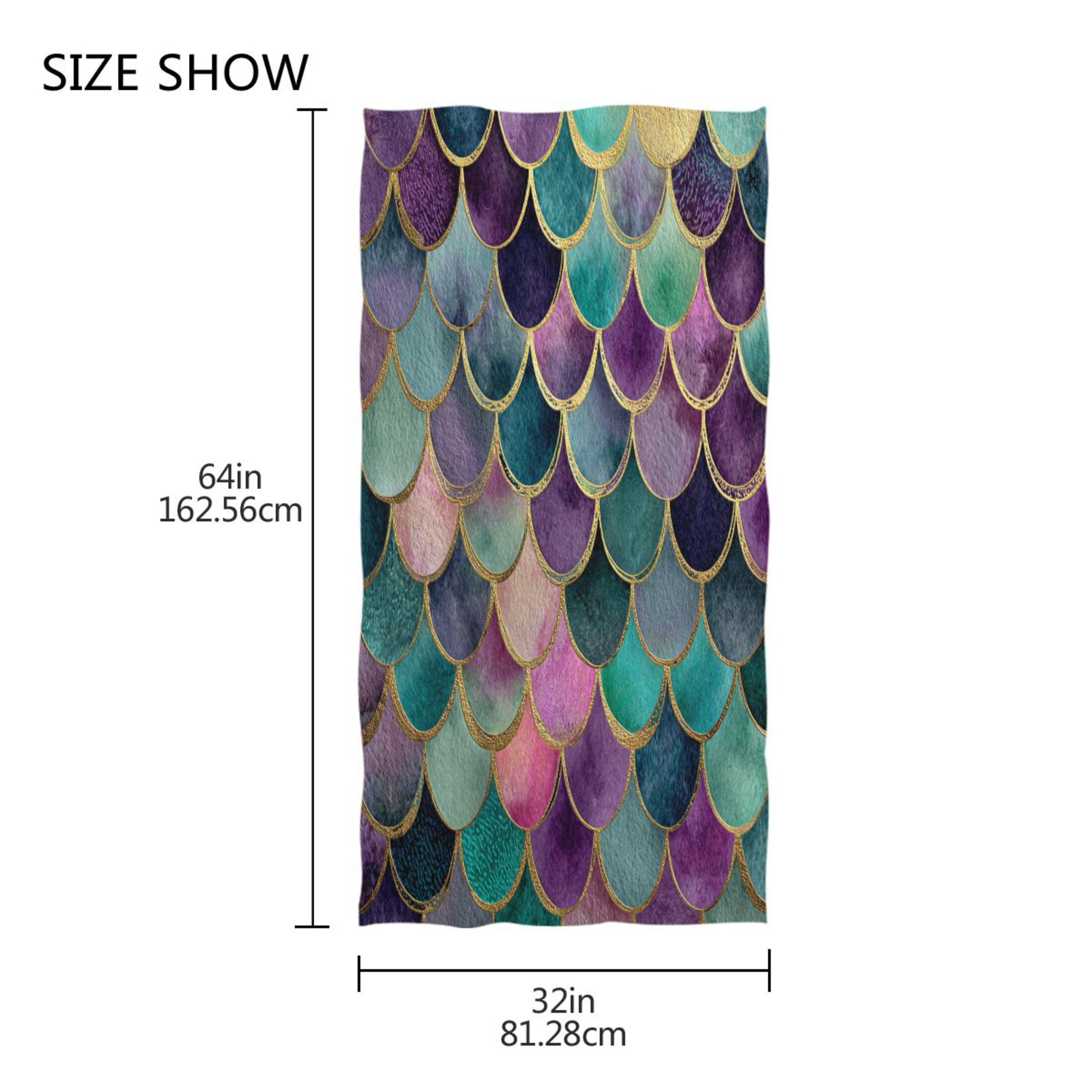 Qxltty Mermaid Scales Extra Large Bath Towel 32"x64" Super Soft Highly Absorbent Quick Dry Shower Towel for Hotel Bathroom Guest Spa Gym