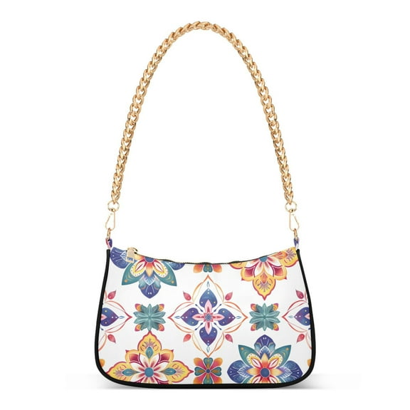 Ryvnso Ethnic Mandala Flower Womens Chain Shoulder Bag Tote Handbags Clutch Hobo Purse with Zipper for Travel