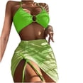 thumbnail image 2 of Gaecuw Women Bikini Set for Women with Cover up Bikini Wrap Skirt Sleeveless Swimwear Top High Waisted Skirted Swim Bottom Slip On Closure Swimsuits Solid Bathing Suits Cutout Hollow Resort Wear Green, 2 of 6