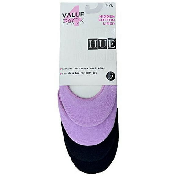1pc Hue Womens Hidden Cotton No Shw 4PK Sock MD/LG Womens Shoe 7-10 Violet Tulle