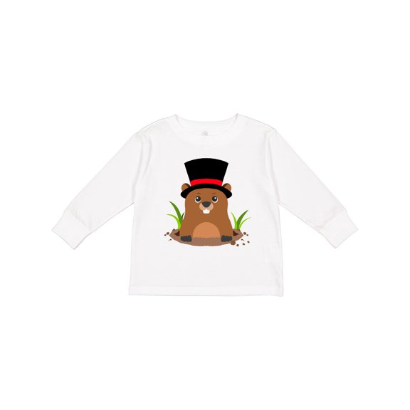 Inktastic Groundhog Day with Groundhog in Top Hat Boys or Girls Long Sleeve Toddler T-Shirt