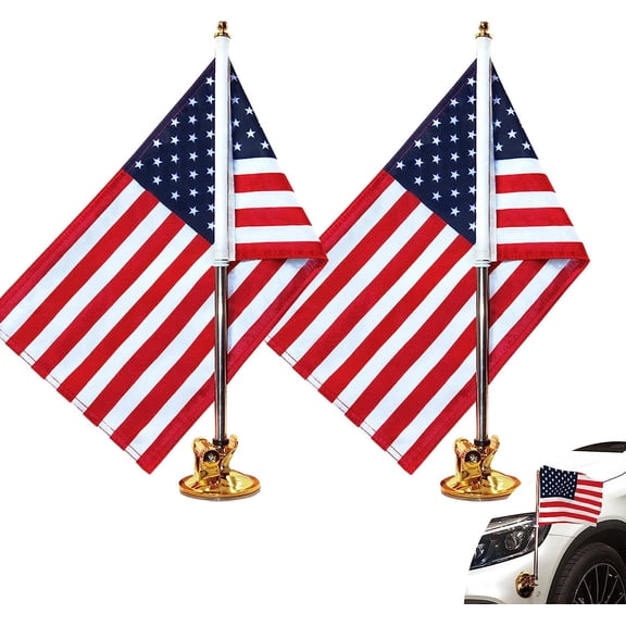 Anley USA Car Flag & Flagpole with Air Suction Mount - Outdoor Suction Cup Style Flag Pole with American Flag (Set of 2)