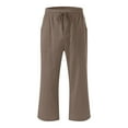 thumbnail image 4 of Wensltd Womens Linen Pants Drawstring Summer Wide Leg Capris for Women with Pockets 2PC, 4 of 5