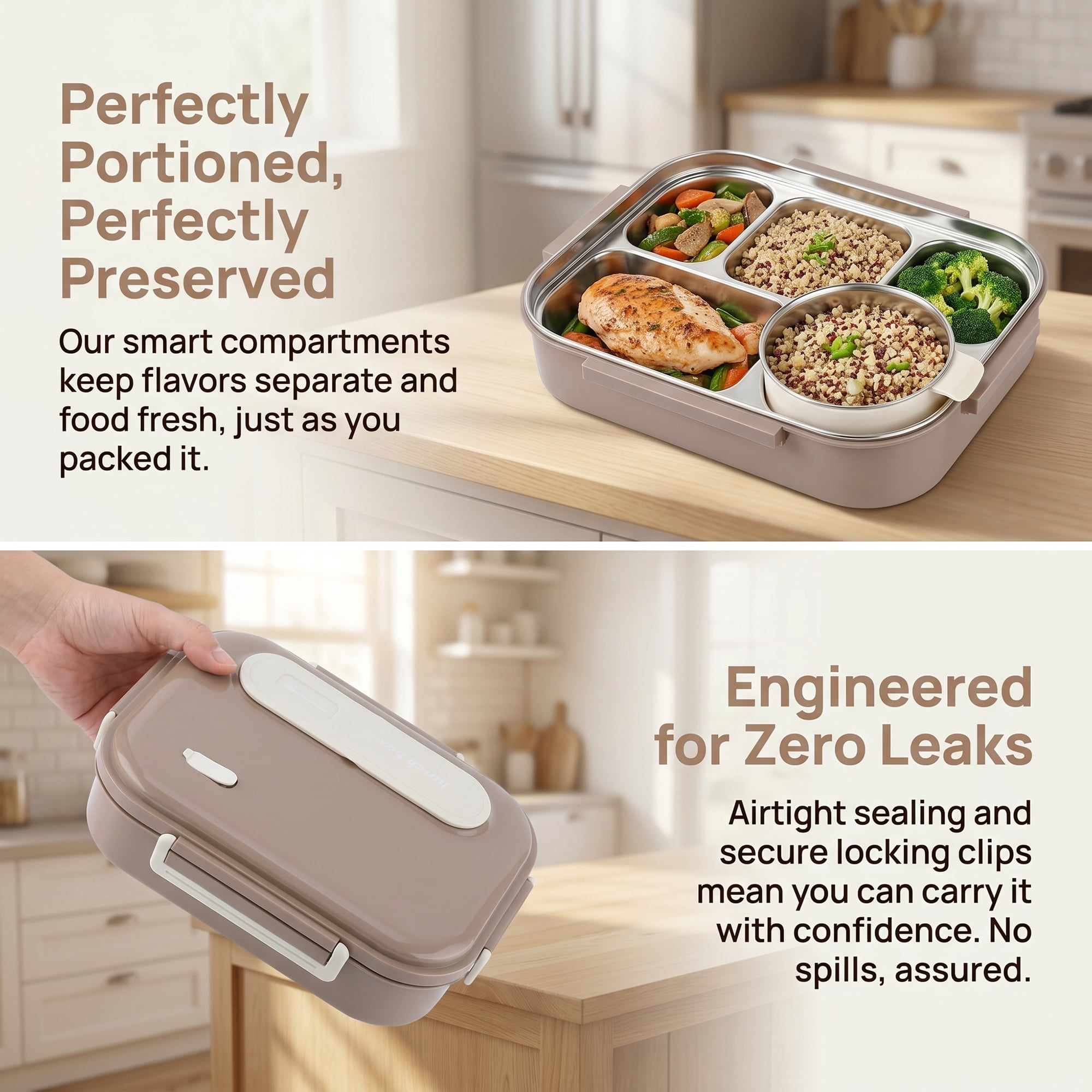 Unique Bargains Compartment Leak-Proof Meal Lunch Bento Box Coffee Brown