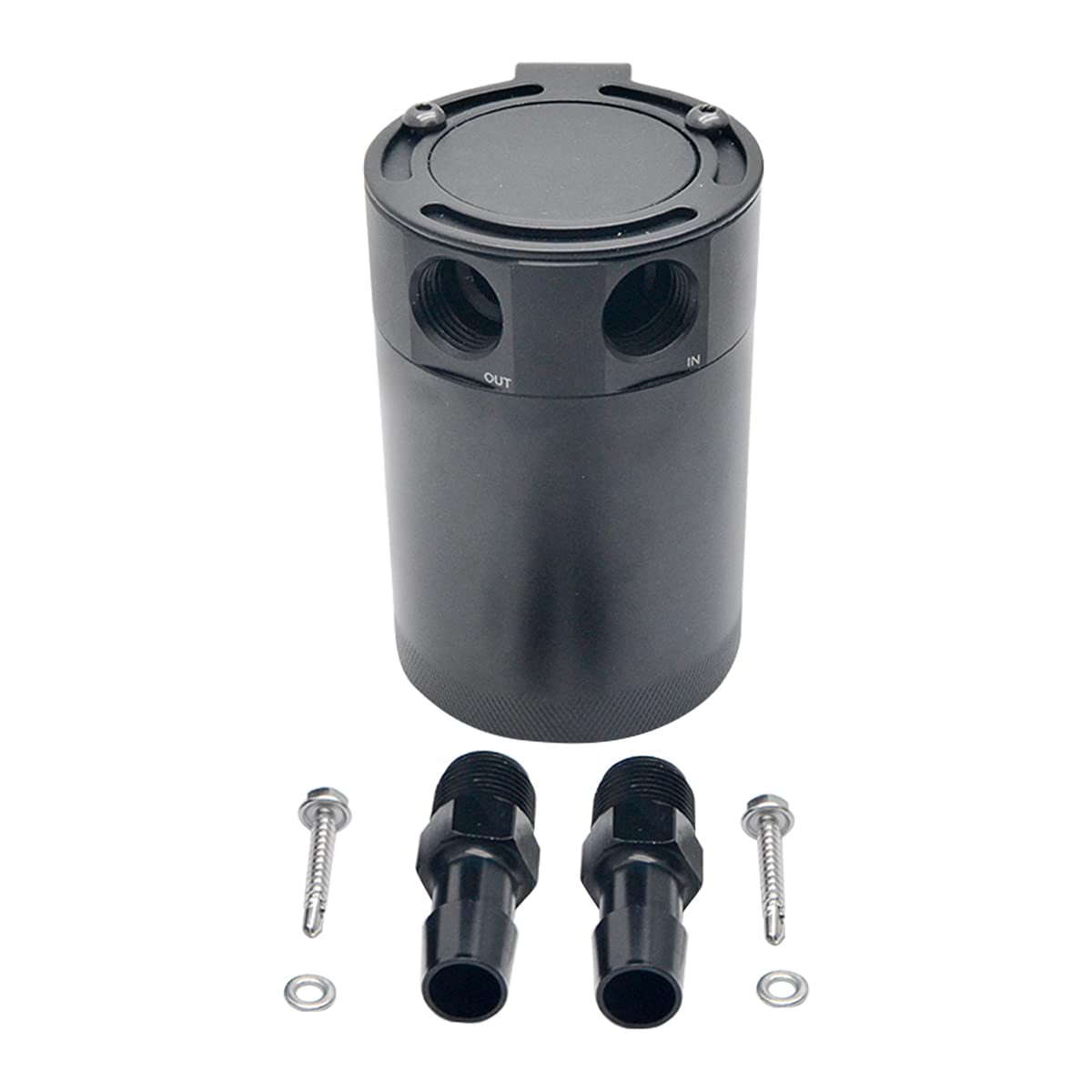 Black Universal Car Oil Catch Can Kit Reservoir Tank 400ml with Breather Aluminum Compact Dual Cylinder Polish Baffled Engine Air Oil Separator Tank Fit 