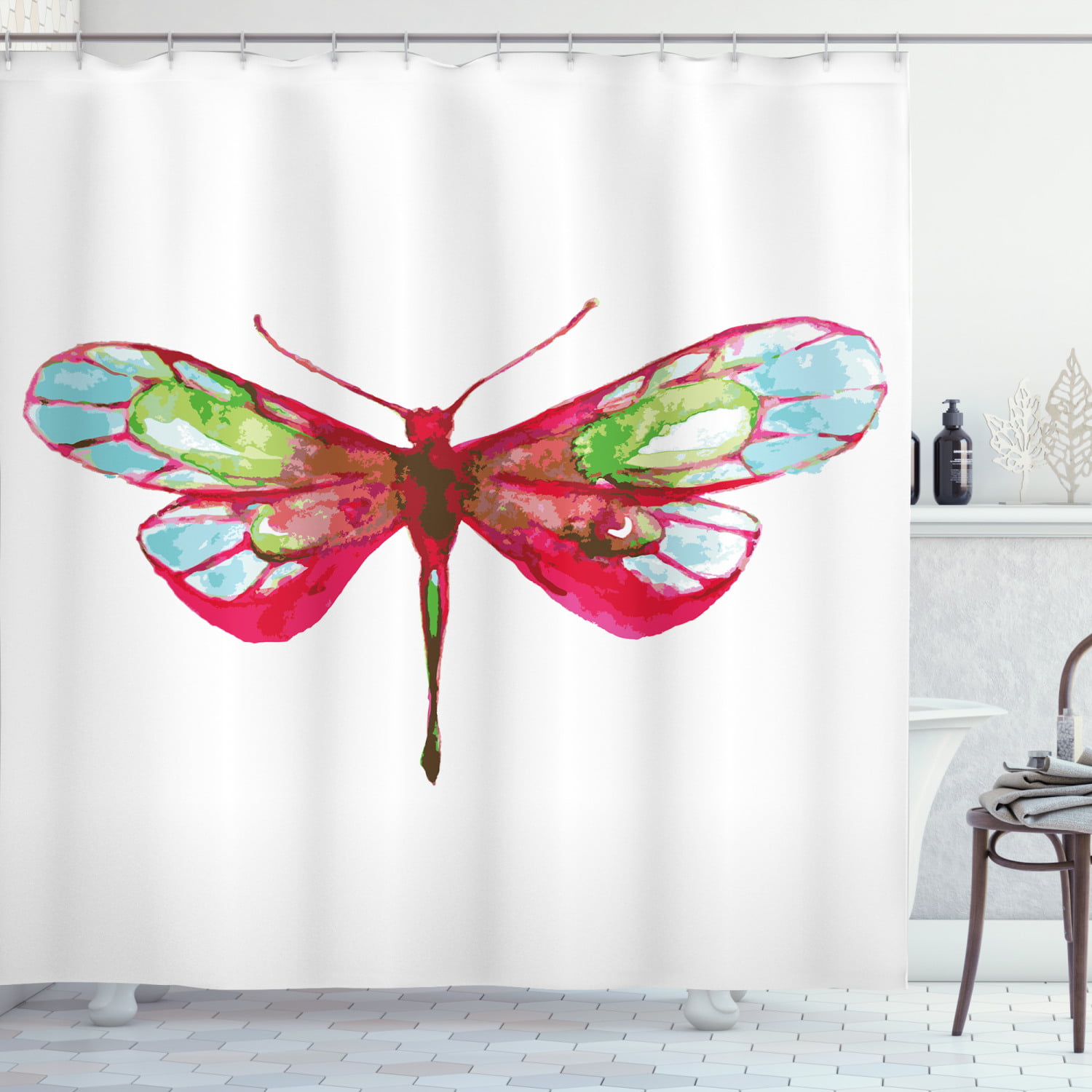 Dragonfly Shower Curtain, Vivid Spring Time Inspired Moth Abstract ...
