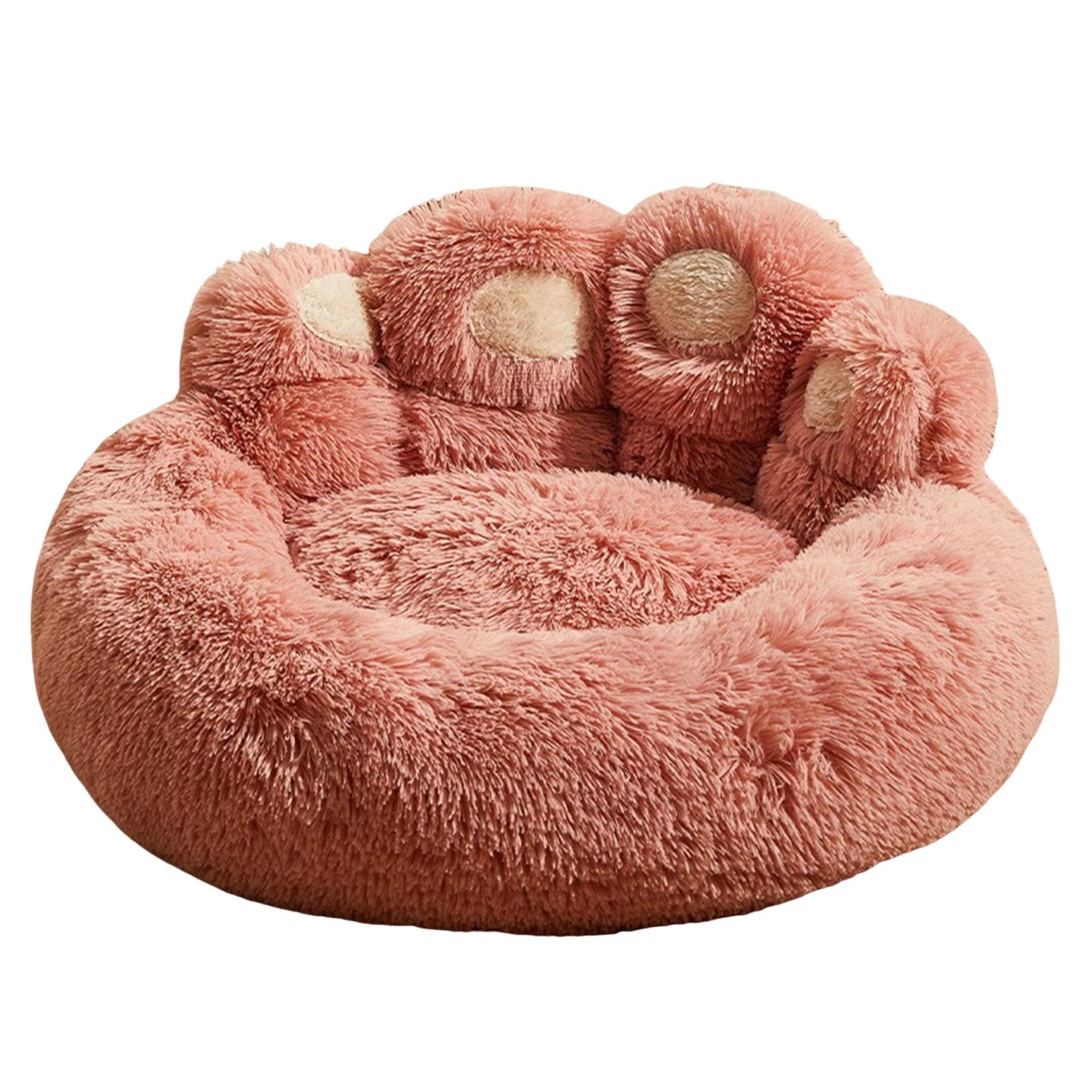 Frogued Pet Nest Paw-Shaped Pet Bed Warm Comfortable Anti-Slip Fluffy Plush Cat Dog Sleeping Nest Pet Supplies Brown,50cm