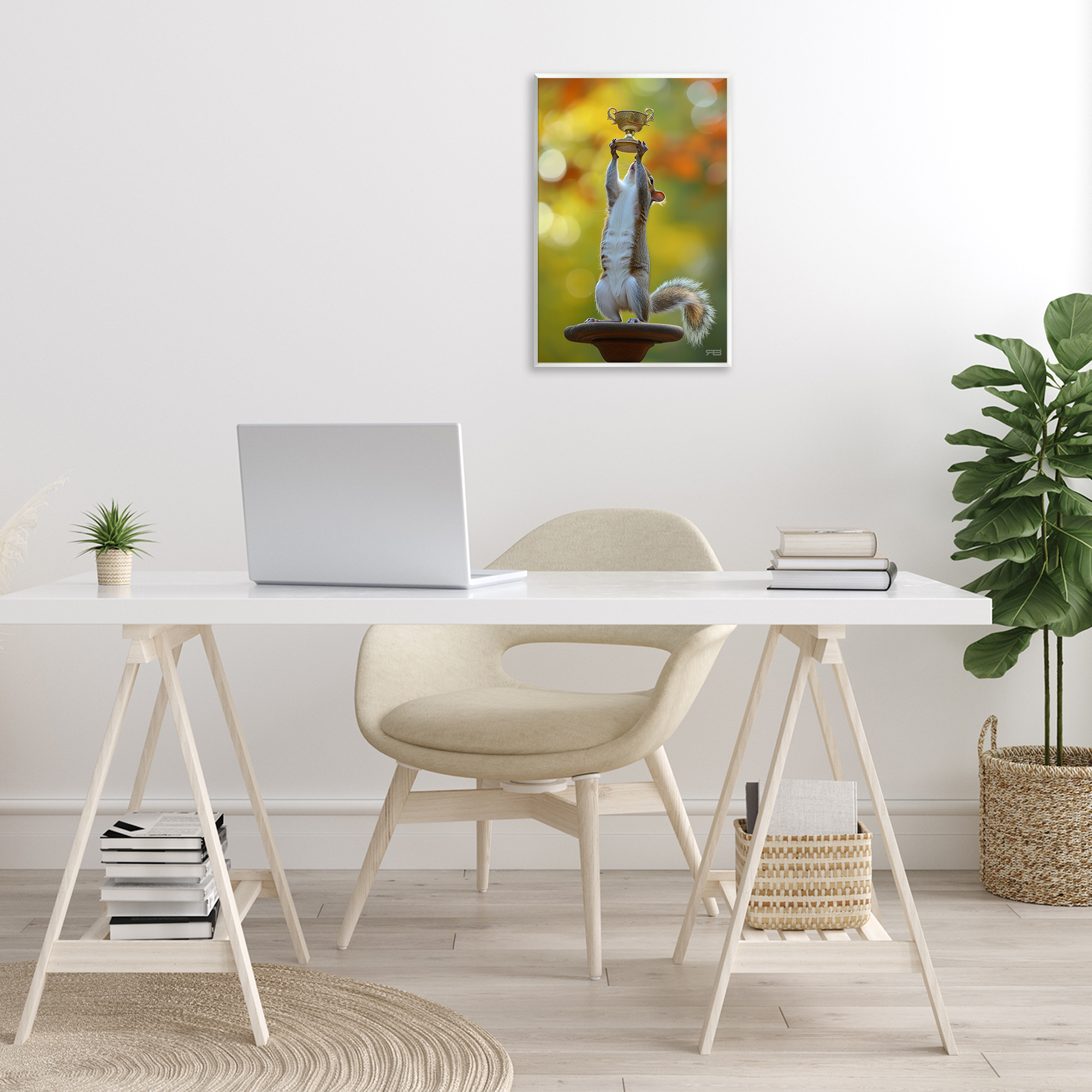 Stupell Industries Squirrel Holding Trophy Novelty Painting Unframed Art Print Wall Art, 13 x 19