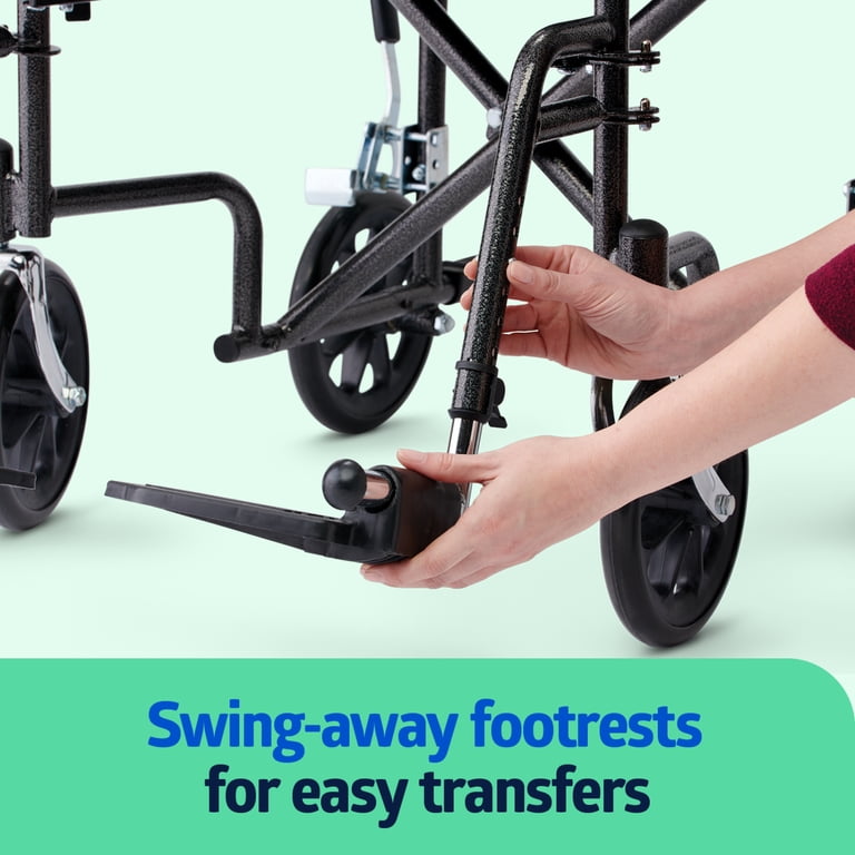 Medline Lightweight Foldable Steel Transport Wheelchair, Swing