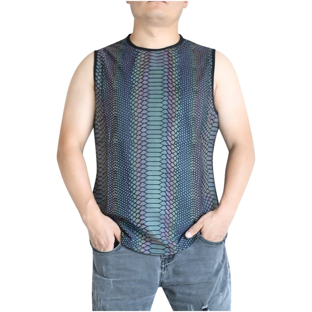 Chaleco reflectante colorido para hombres y mujeres, chaleco de hip-hop, camiseta sin mangas holgada luminosa Pompotops oipoqjl1266