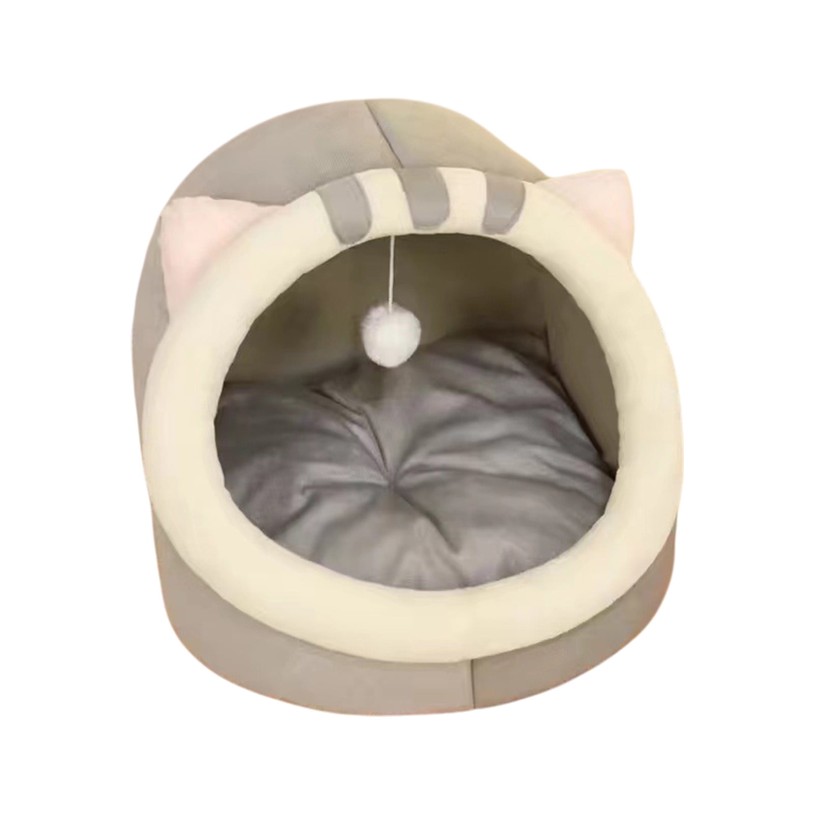 Cat Beds for Indoor Cats Cute Cat Cave Bed with Hanging Toy Warm Plush Removable Soft Calming Pet Tent House Cushioned Pad for Kitten&Puppy