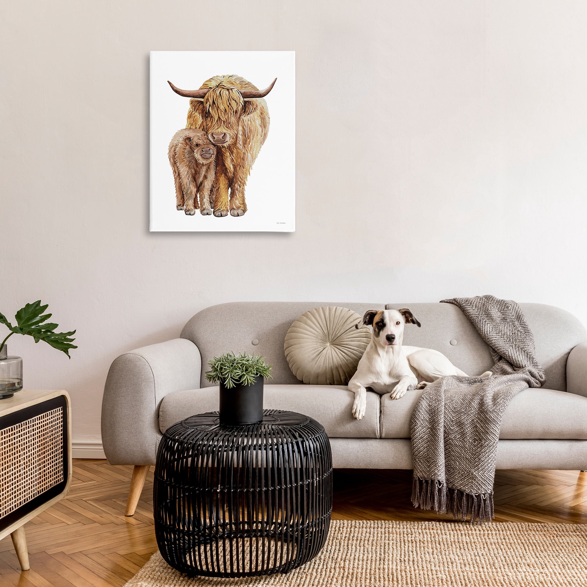 Stupell Industries Minimal Cattle & Calf Animals & Insects Painting Gallery Wrapped Canvas Art Print Wall Art, 30 x 40