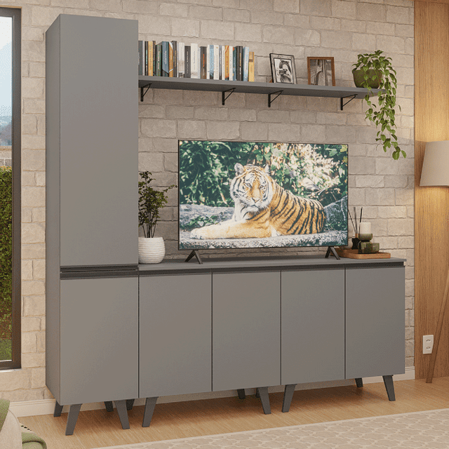 Mueble para TV Madesa Nice Hasta 70 con Repisa y Pies Gris