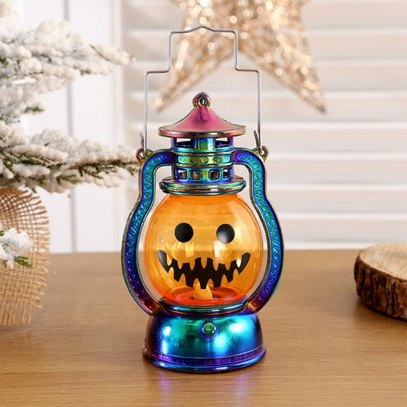 AUHomi Halloween Mini Pumpkin Lantern with LED Candle, 1PC Vintage Mini Pumpkin Lights with Button Battery Decor Gifts Indoor Porch Garden Lantern, Halloween Party Hanging Lanterns (B)