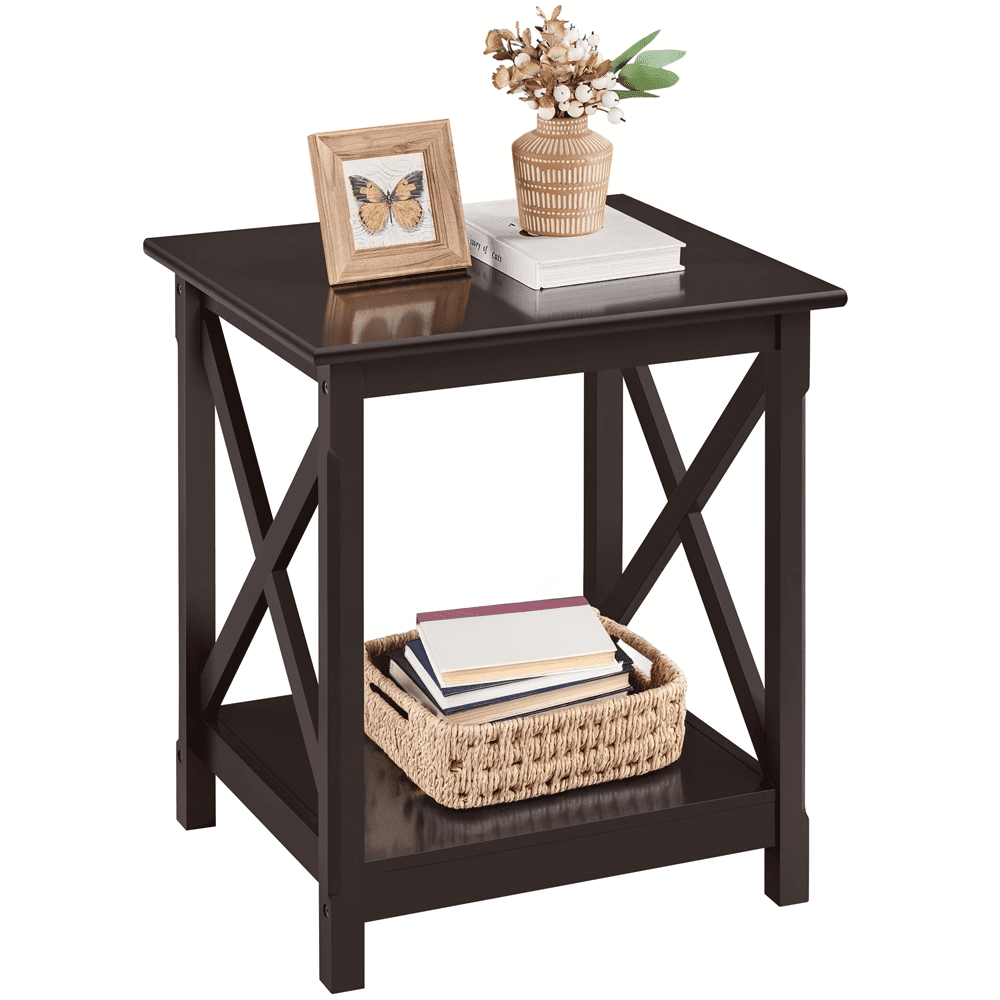 Renwick X Design Wood Rectangular End Table with Storage Shelf, Espresso