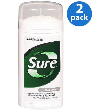 Sure Unscented Invisible Solid Anti-Perspirant & Deodorant, 2.6 oz (Pack of 2)