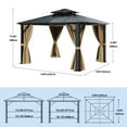 thumbnail image 6 of Dextrus 12x14FT Gazebo Hard-Top Double Roof Canopy Outdoor with Netting and Shaded Curtains, Aluminum Frame Polycarbonate Hardtop Garden Tent for Patio, Backyard, Deck and Lawns, Brown, 6 of 6